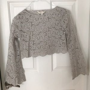 Cropped lace top with bell sleeves